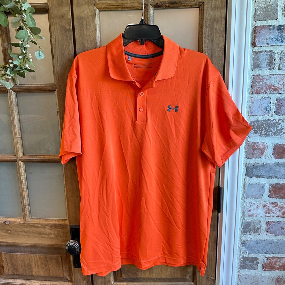 Under Armour Polo Mens Large Orange HeatGear Loose Fit Short Sleeve 1291344-829